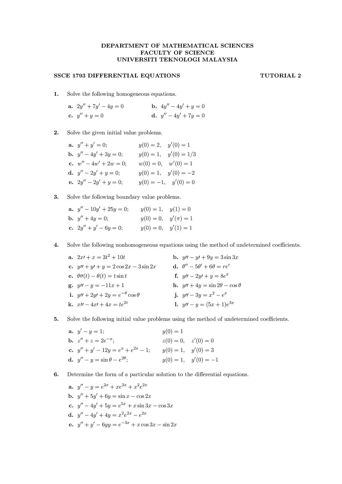 Tutorial 2 Differential Equations Studocu