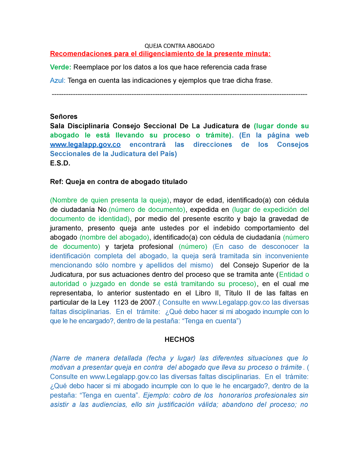 Queja En Contra De Abogado Titulado - Disciplinario - QUEJA CONTRA ...