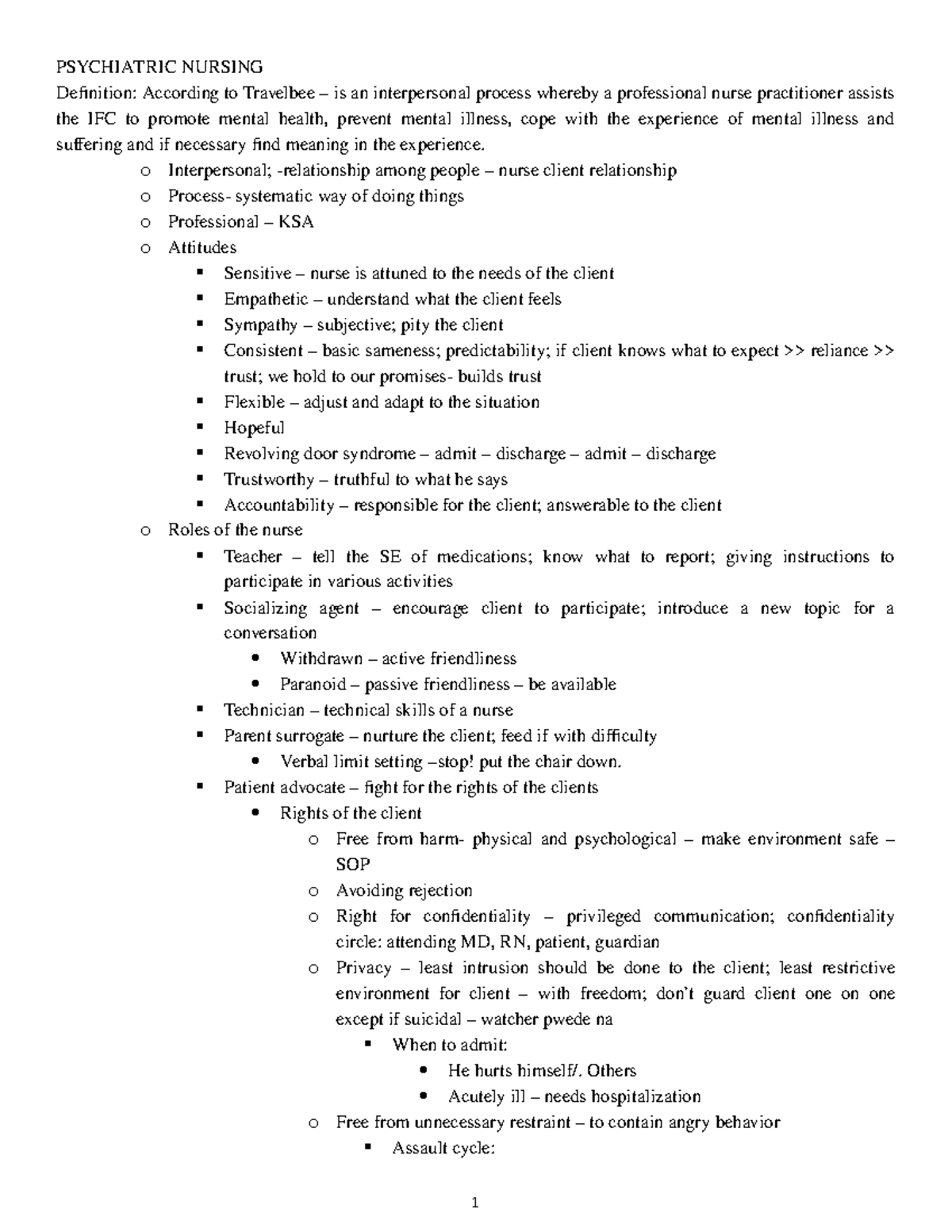 Psych nurs notes PSYCHIATRIC NURSING Definition According to