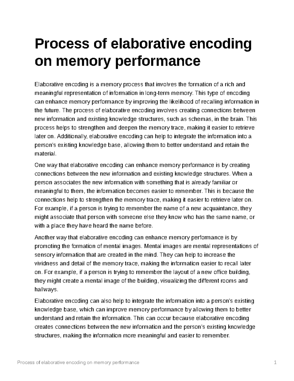 Process of elaborative encoding on memory performance - This type of ...