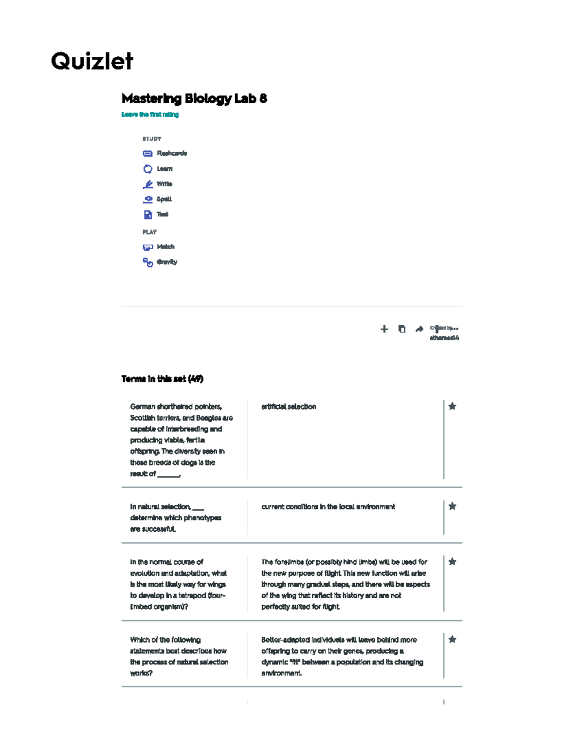 Mastering Biology 8 Flashcards -1 - Biology 1290B - Studocu