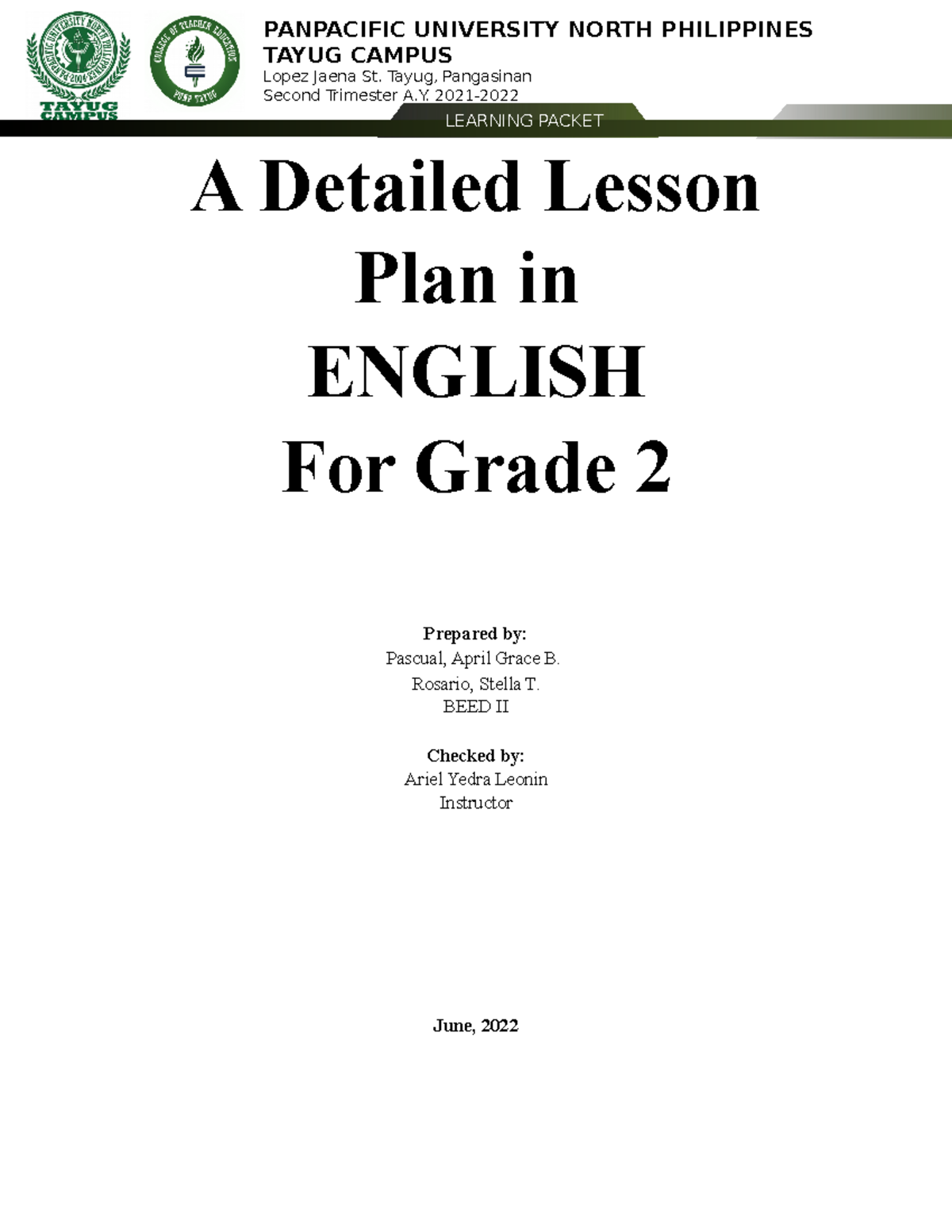 Detailed Lesson Plan In English Grade 2 A Detailed Lesson Plan In 