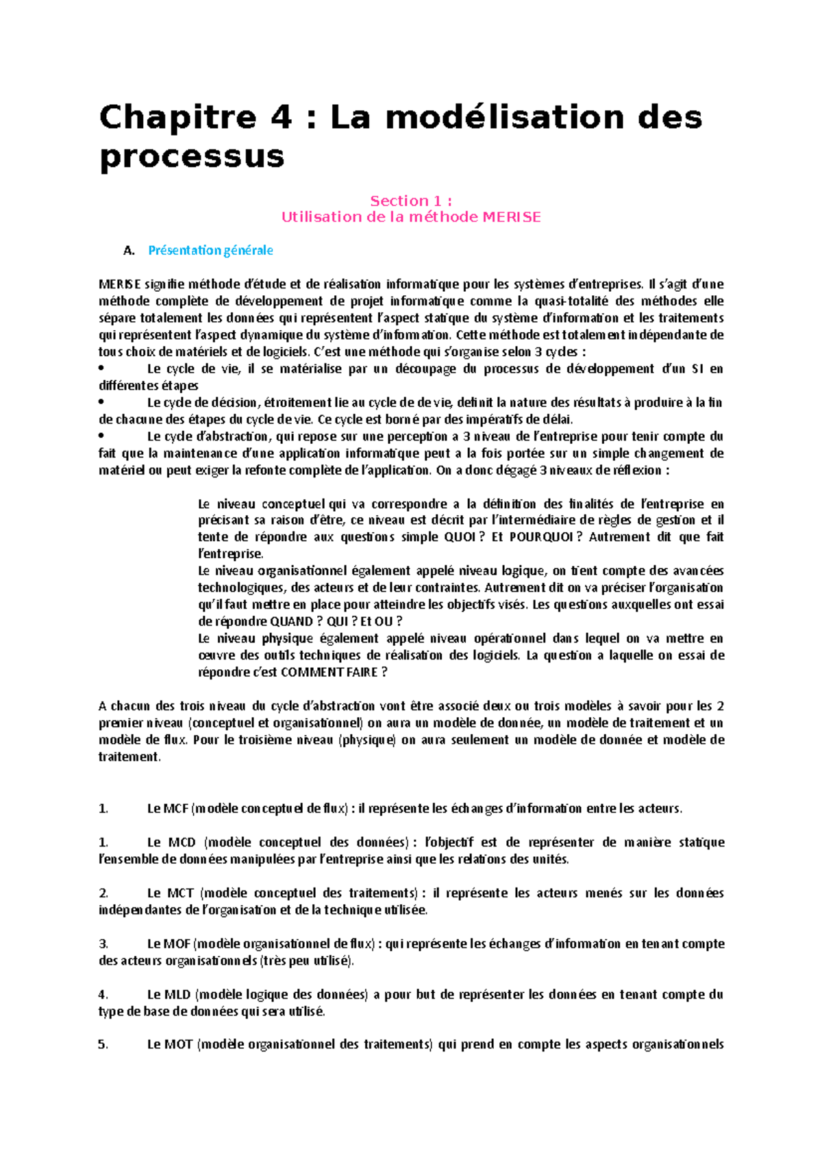 Chapitre 4 La modélisation des processus - Chapitre 4 : La modélisation ...