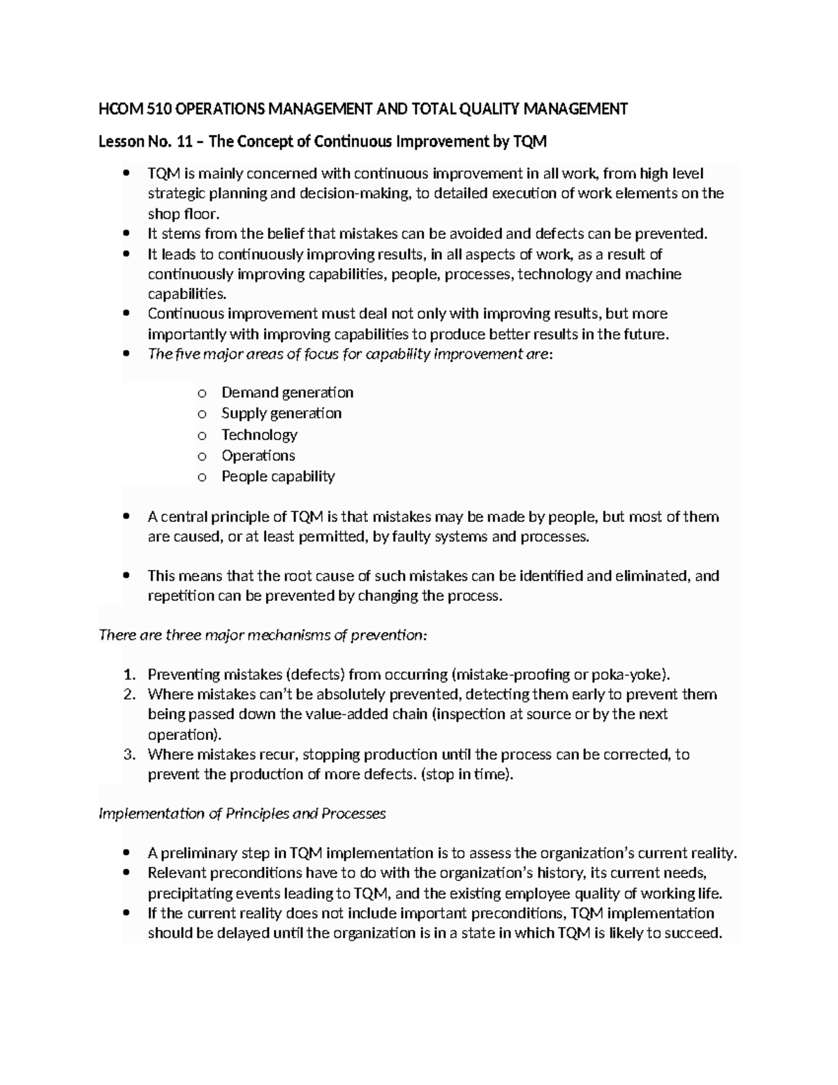 HCOM 510 Lesson No - None - HCOM 510 OPERATIONS MANAGEMENT AND TOTAL ...