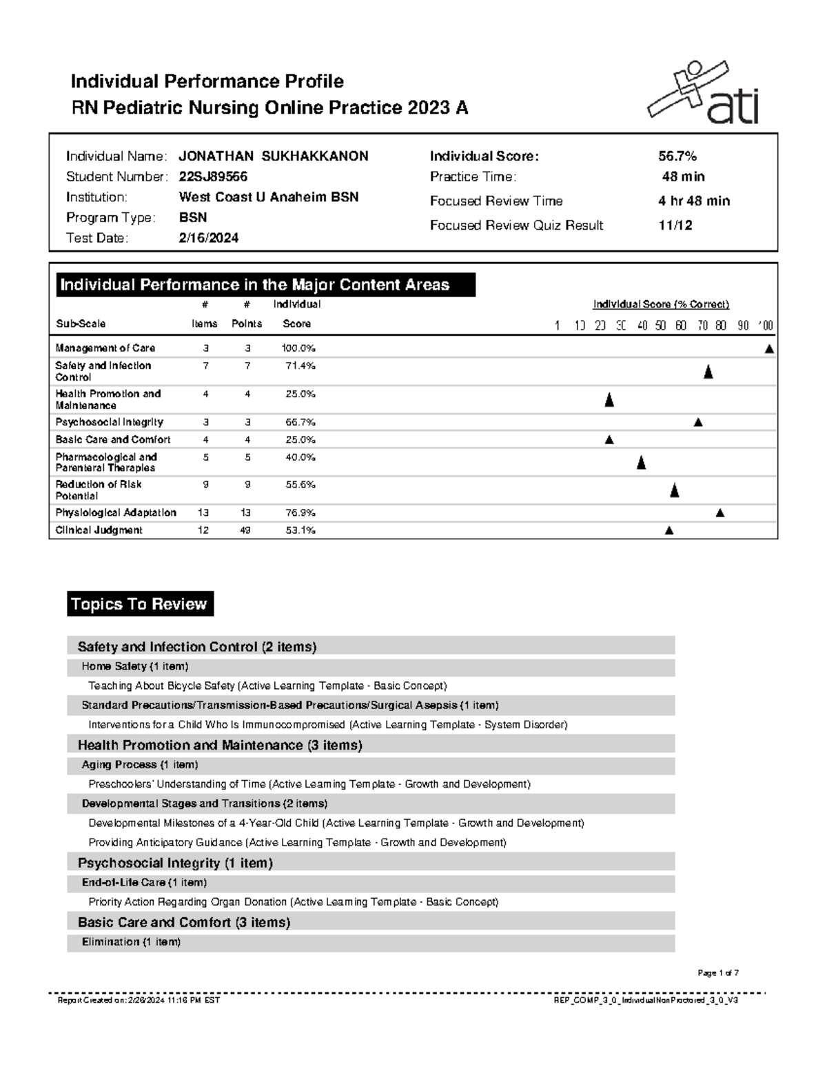 RN Pediatric Nursing Online Practice 2023 A Individual Performance