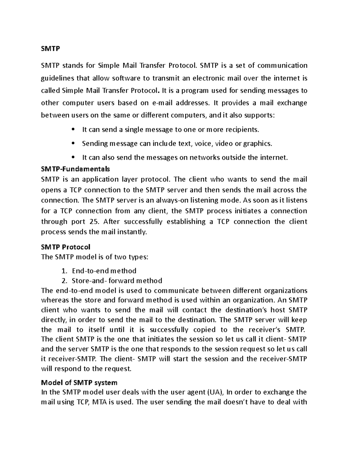 SMTP - Explain what is SMTP, it's fundamental, smtp model, smtp