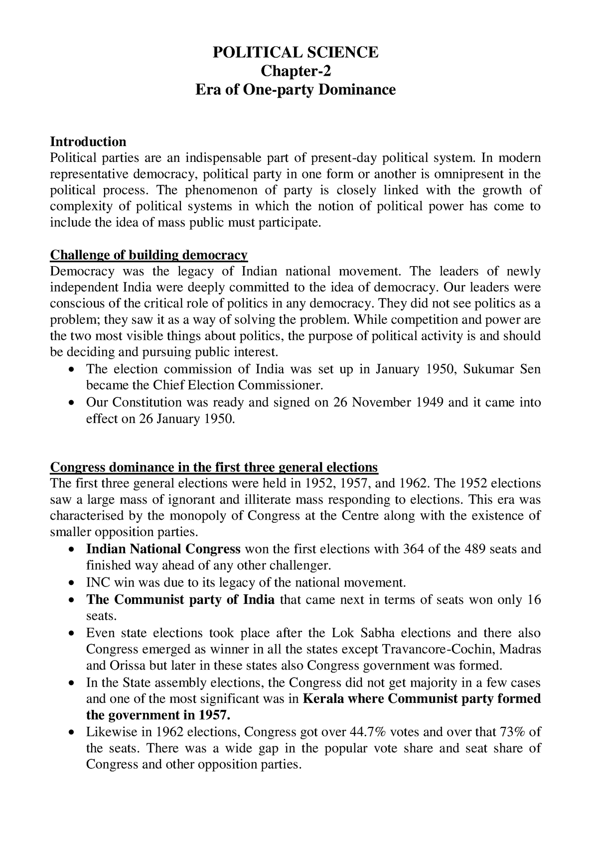 12-political-science-era-of-one-party-dominance-notes-political