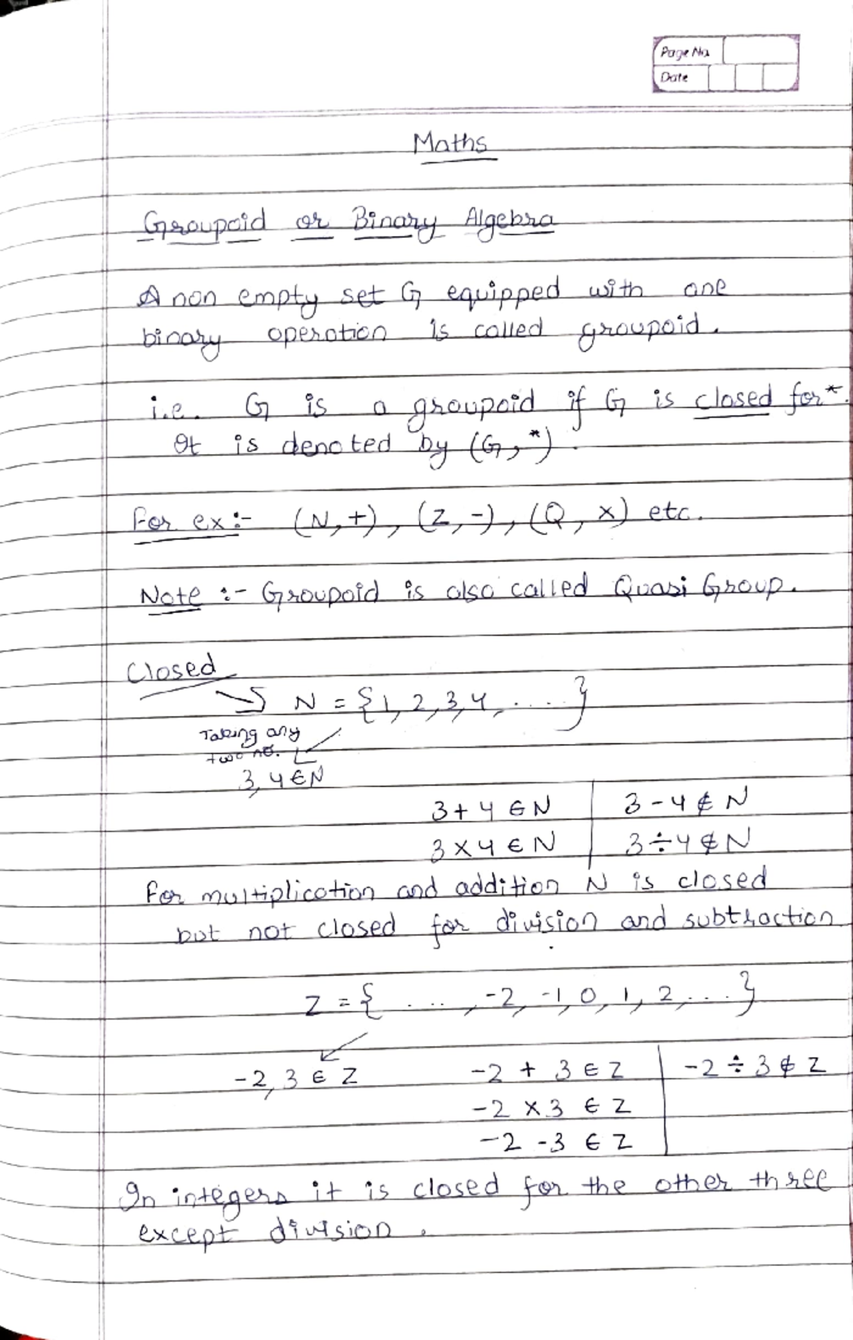 Abstract Algebra Notes - Page Na Date Maths Groupoid or Binary Algebra ...