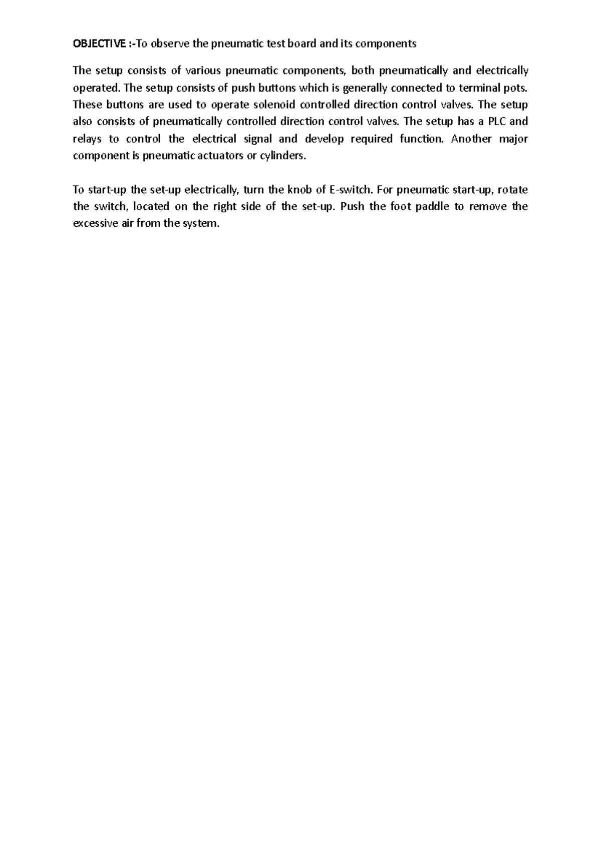 LAB-9 Pneumatic Lab Cell Components Report Objective - OBJECTIVE :-To ...