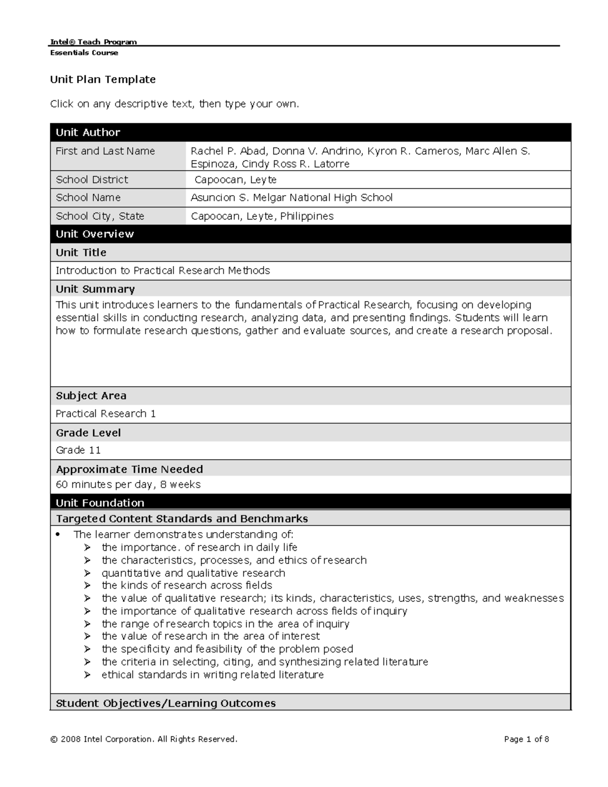 unit plan in TTL2 - Essentials Course Unit Plan Template Click on any ...