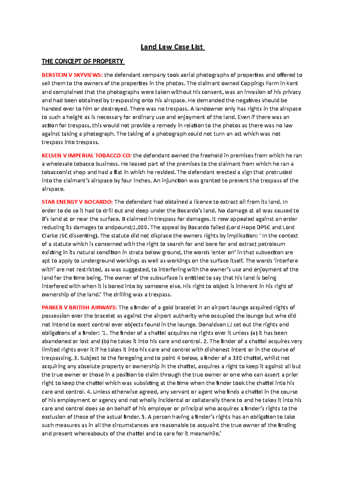 Land Law Case List case list from Land Law Case List THE CONCEPT OF