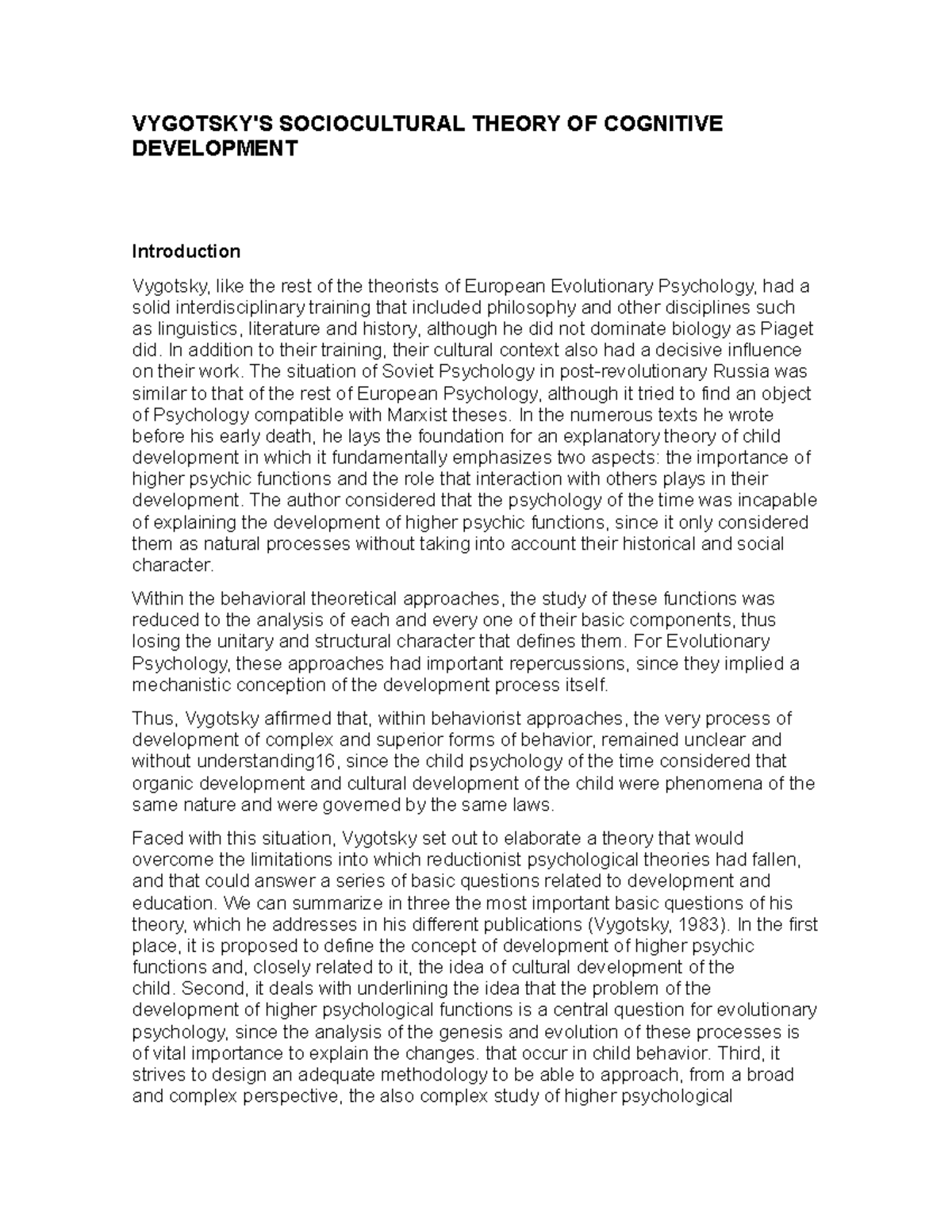 Vygotsky's sociocultural theory of cognitive development - VYGOTSKY'S ...