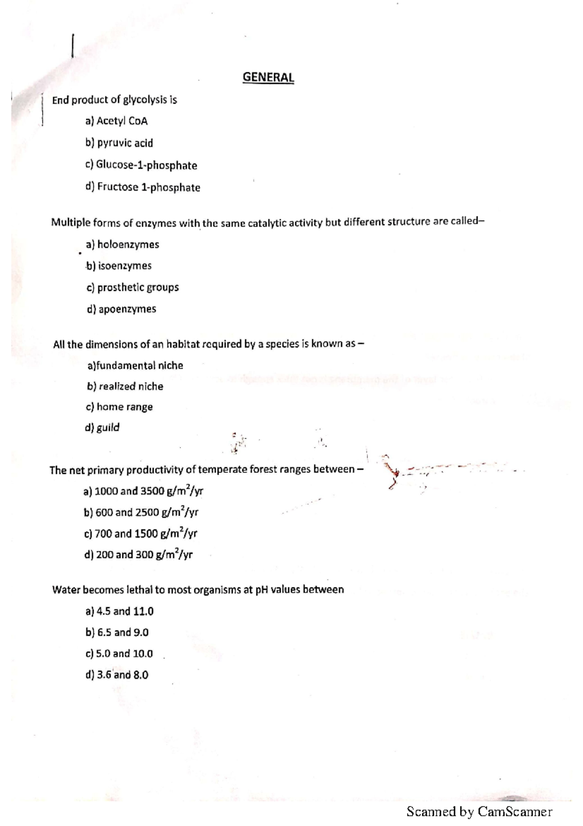 Botany Entrance Question Environmental Biology Studocu