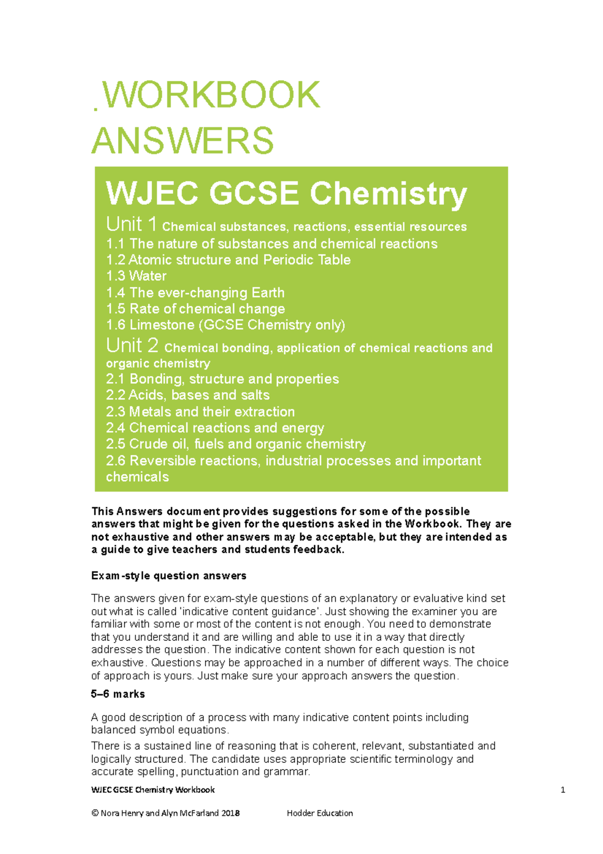 419094 WJEC Chemistry workbookanswers .WORKBOOK ANSWERS WJEC GCSE Chemistry Unit 1 Chemical