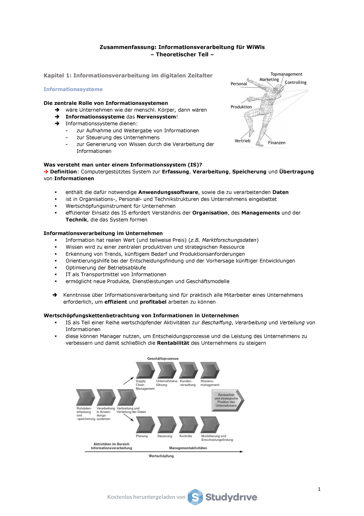 Informationsverarbeitung Fur Wirtschaftswissenschaftler Zusammenfassung Informationsverarbeitung Wiwis Theoretischer Teil Die Zentrale Rolle Von Studocu