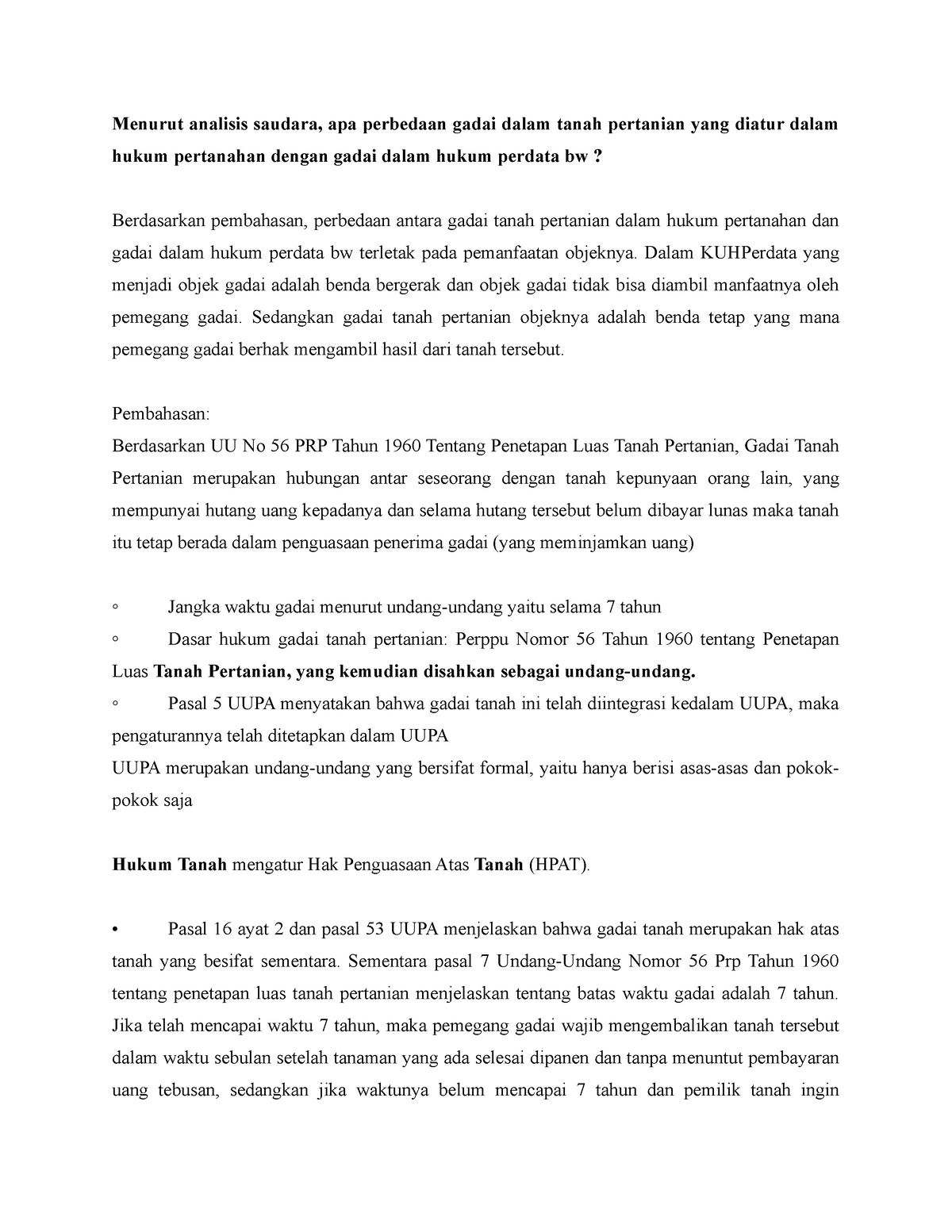 Perbedaan Gadai Dalam Tanah Pertanian Yang Diatur Dalam Hukum ...