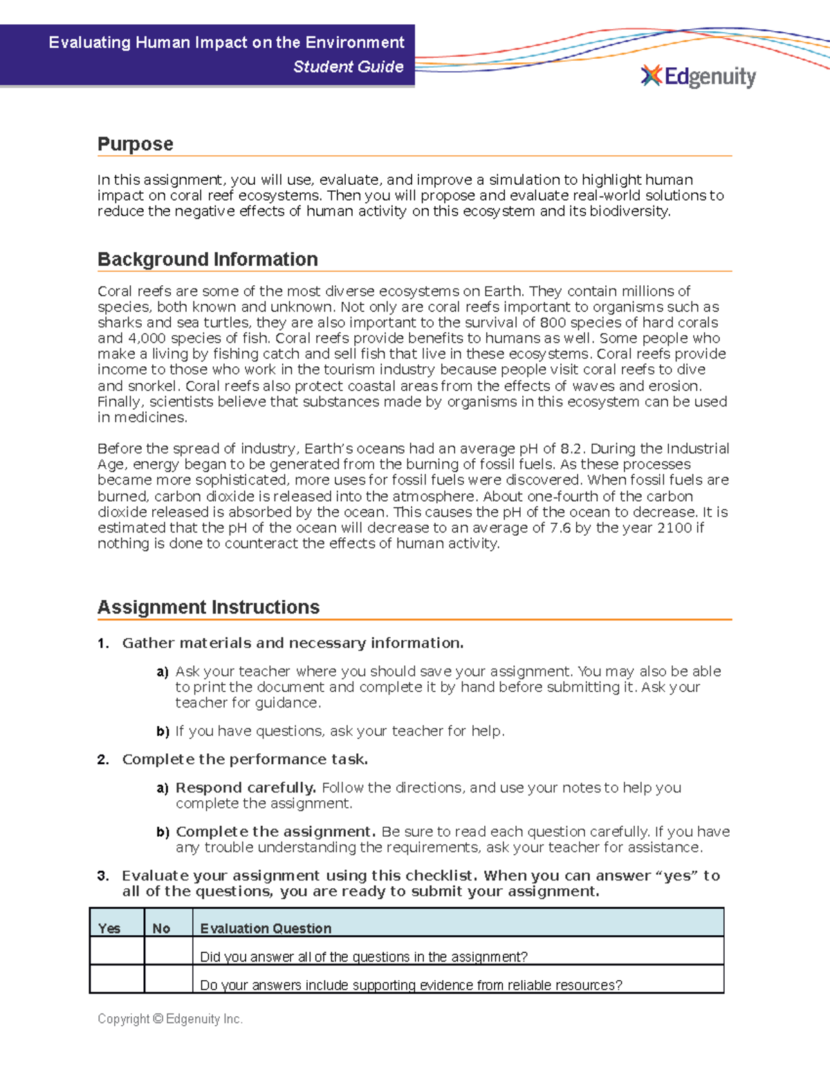 Evaluating Human Impact on the Environment Student Guide - HDS L&G ...