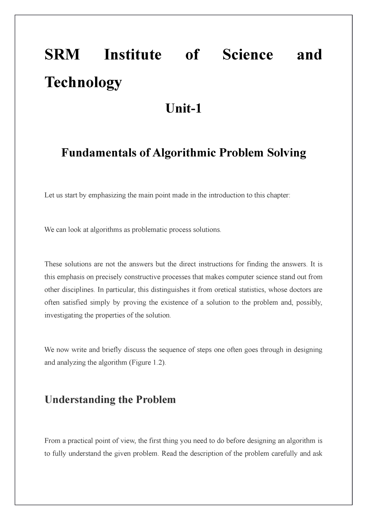 explain the fundamentals of algorithmic problem solving in detail