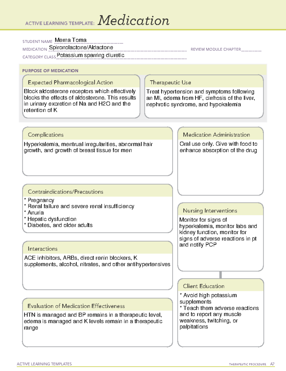 Spironolactone med temp ACTIVE LEARNING TEMPLATES THERAPEUTIC