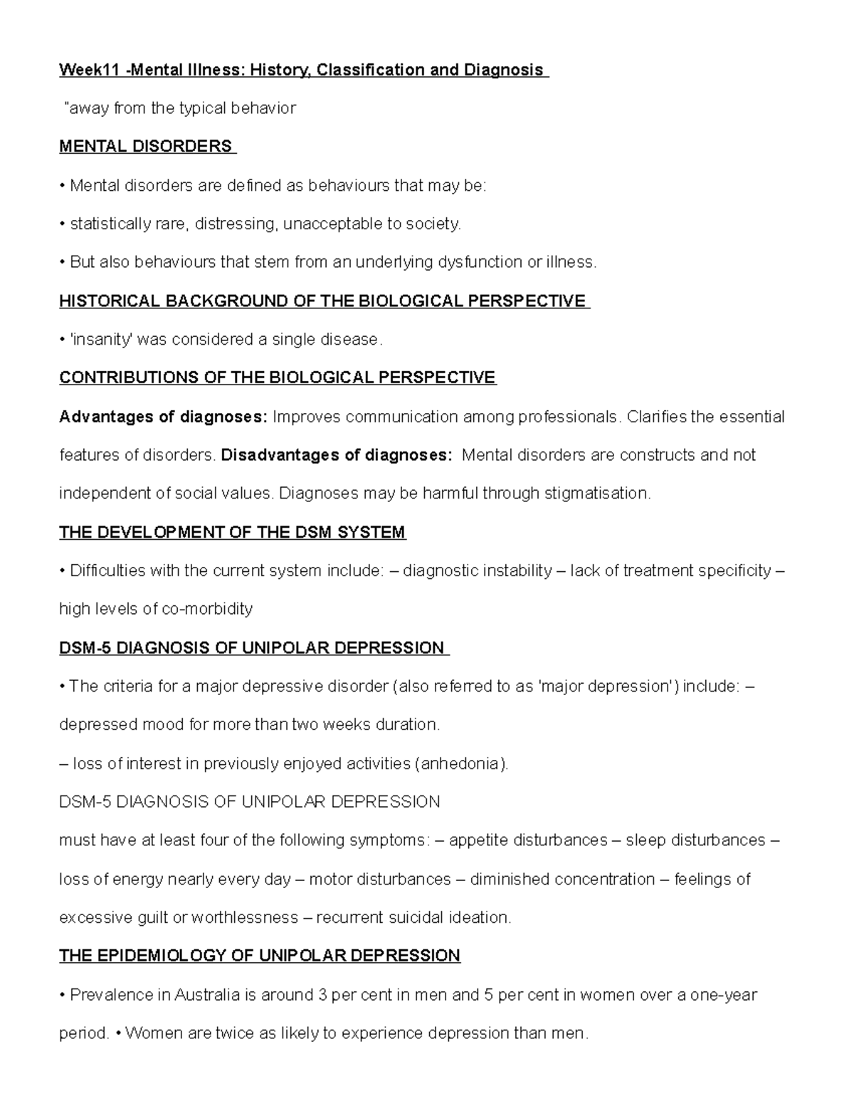 Wk 11 - Summary PSYC1020 - Week11 -Mental Illness: History ...