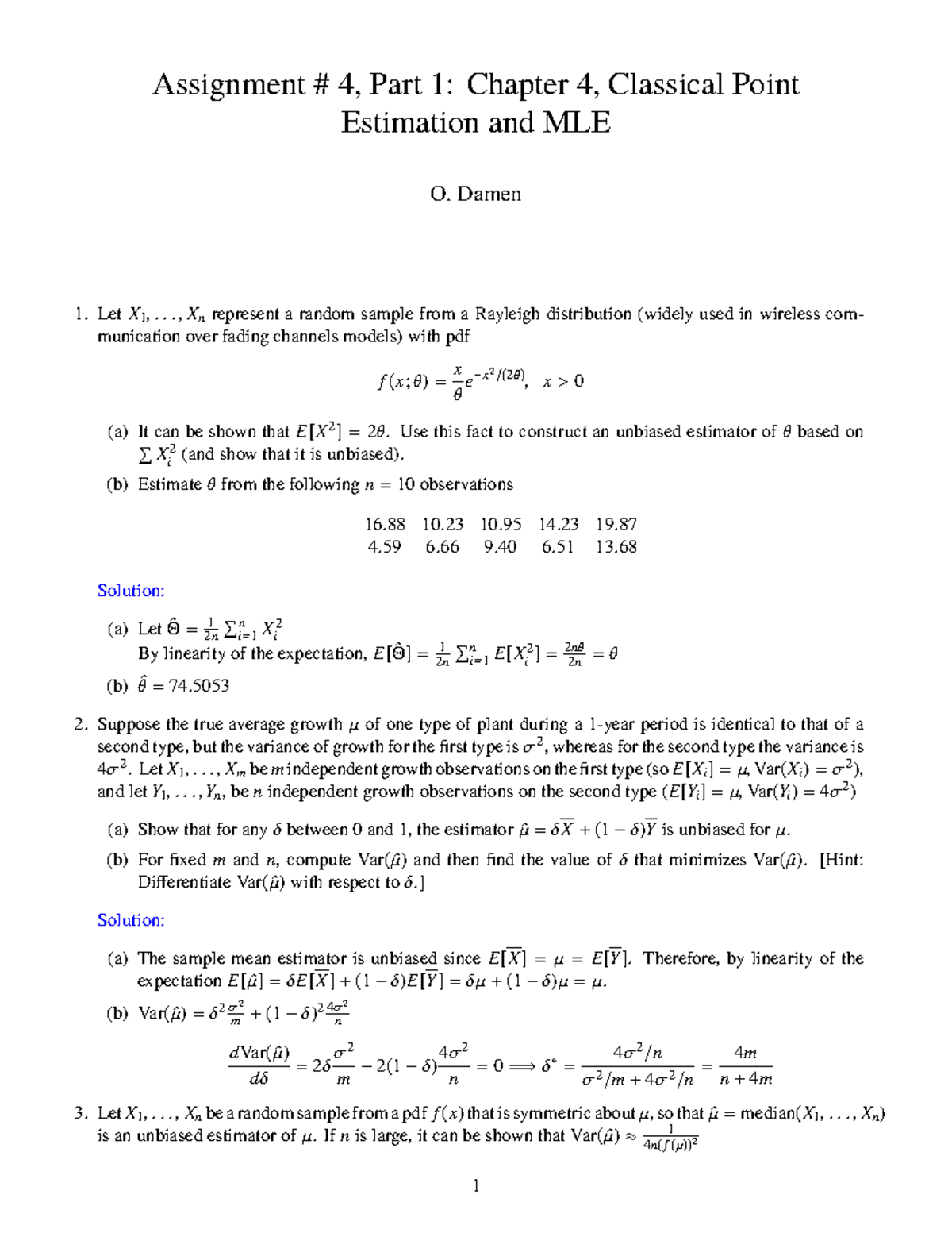 Section 4 homework P1 Classical Point Estimation and MLE - Assignment ...
