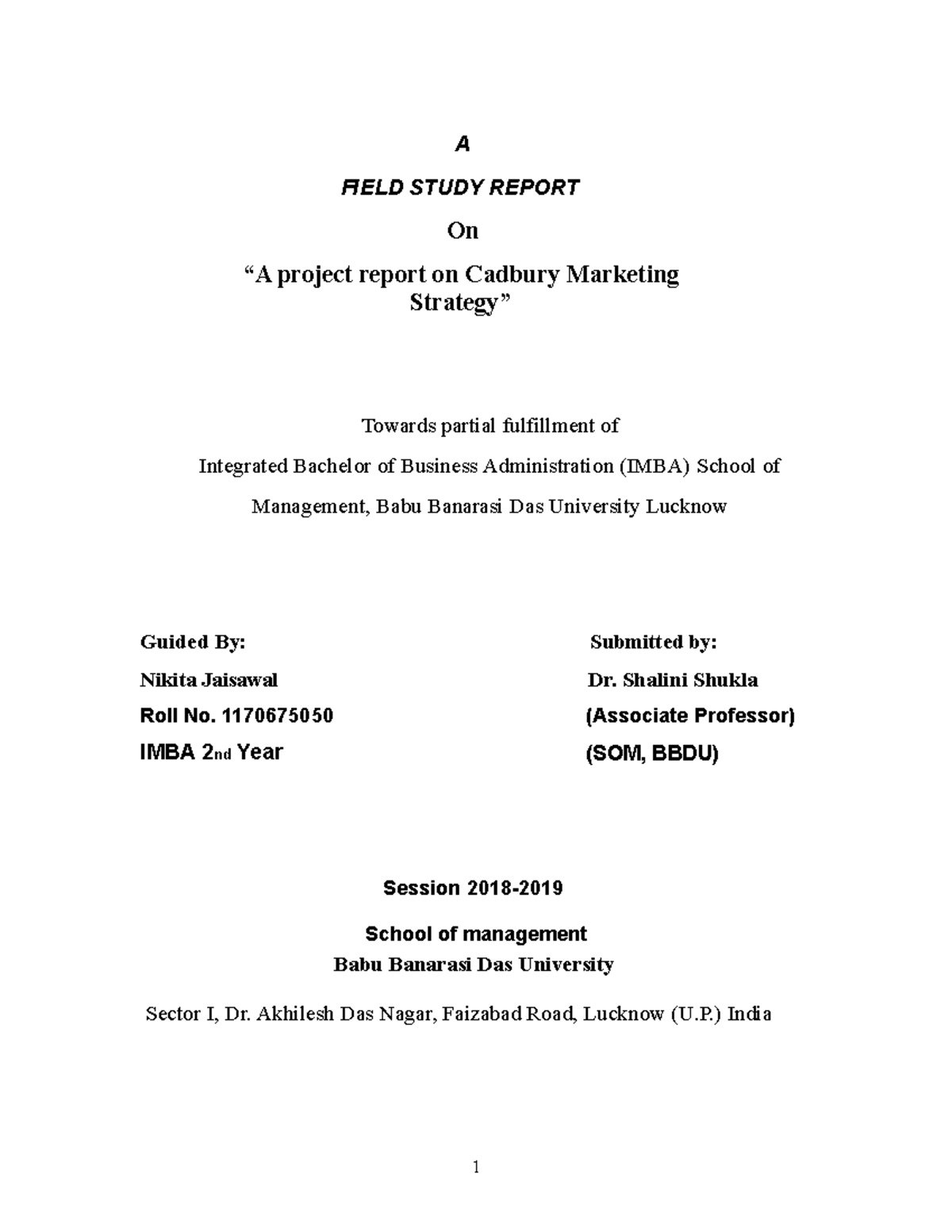 Toaz - Marketing - A FIELD STUDY REPORT On “A project report on Cadbury ...