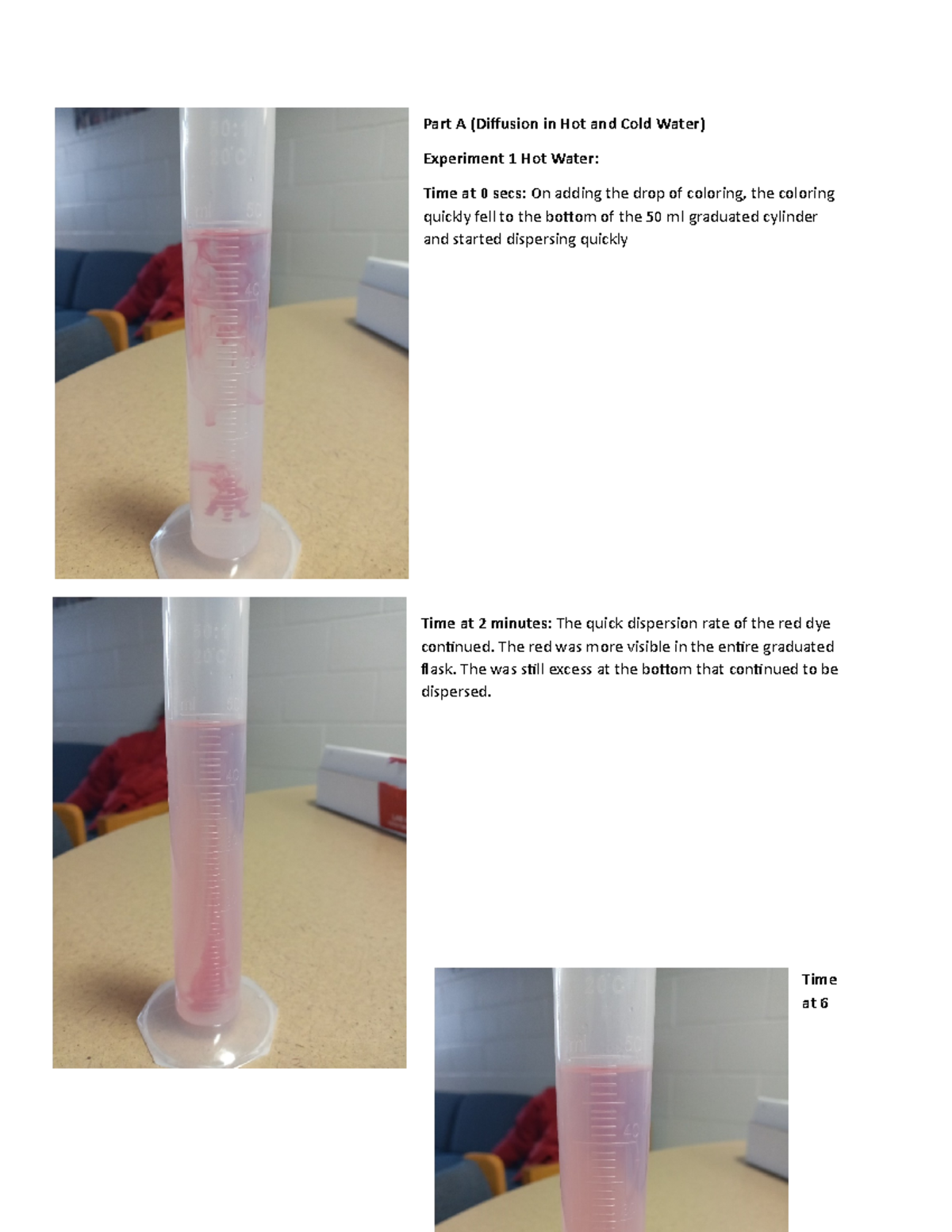 Physics Lab 5 - Lab 5 - Part A (Diffusion in Hot and Cold Water ...