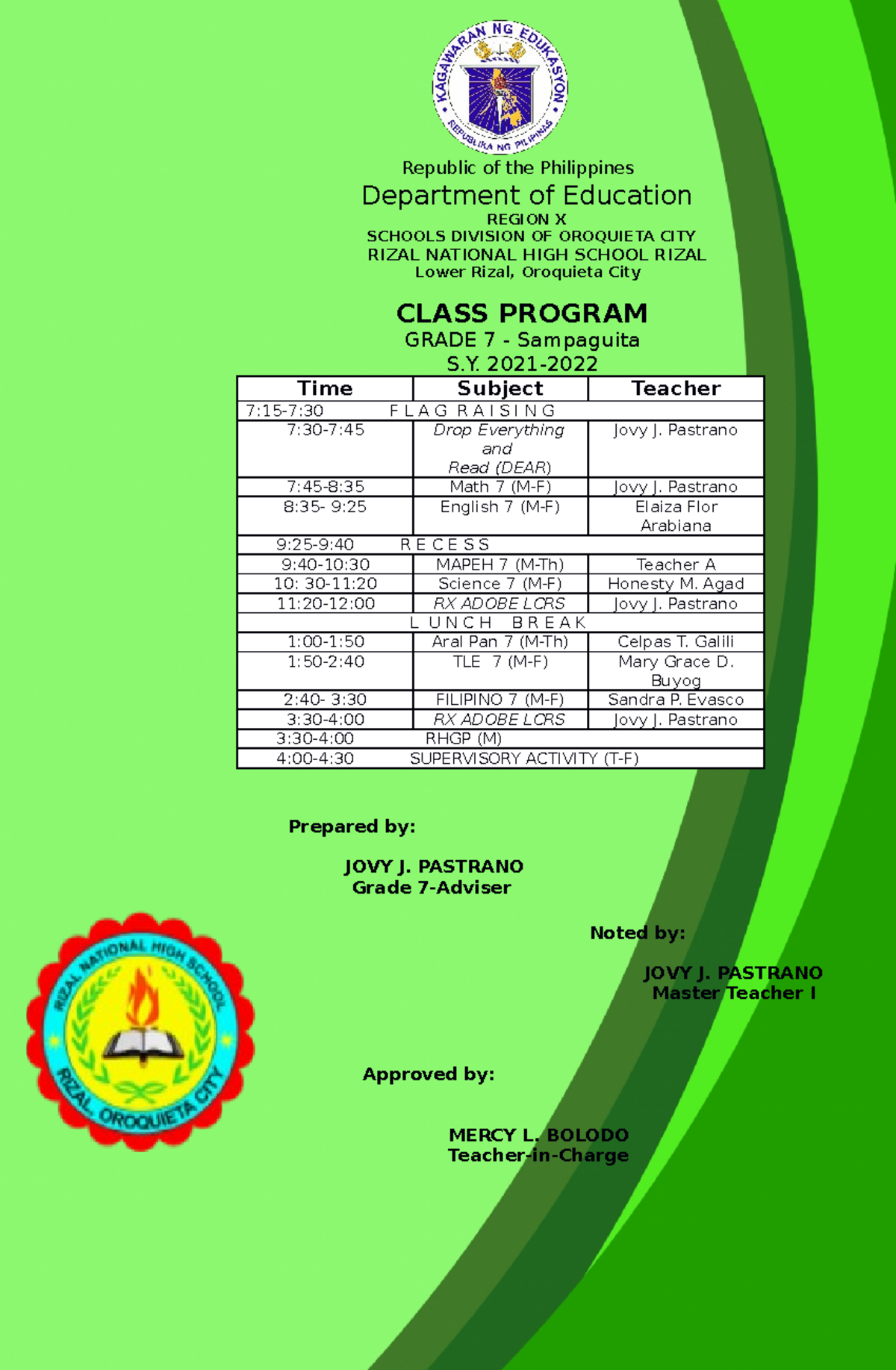 Classprogram template republic of the philippines department of