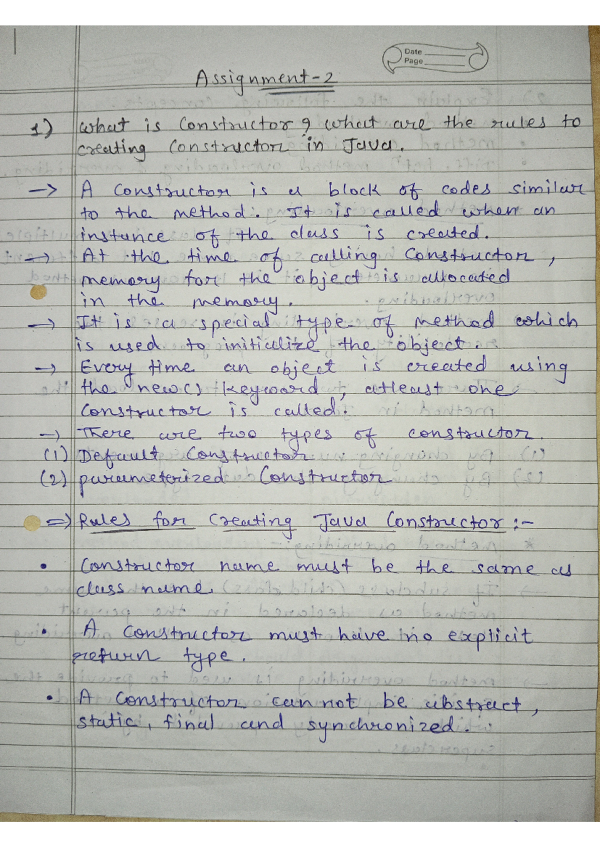 JAVA A2 - assignment - Date Page 1) what is Constructor 9 what are the ...