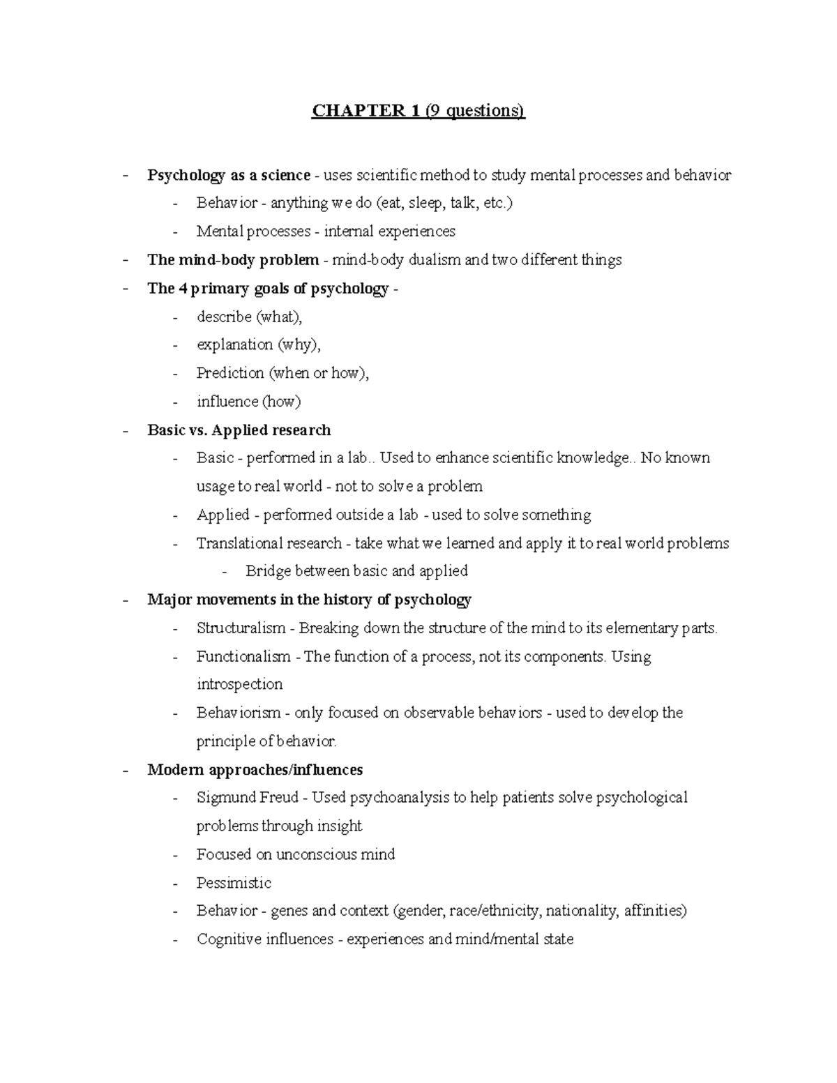 PSY Midterm 1 - CHAPTER 1 (9 Questions) Psychology As A Science - Uses ...