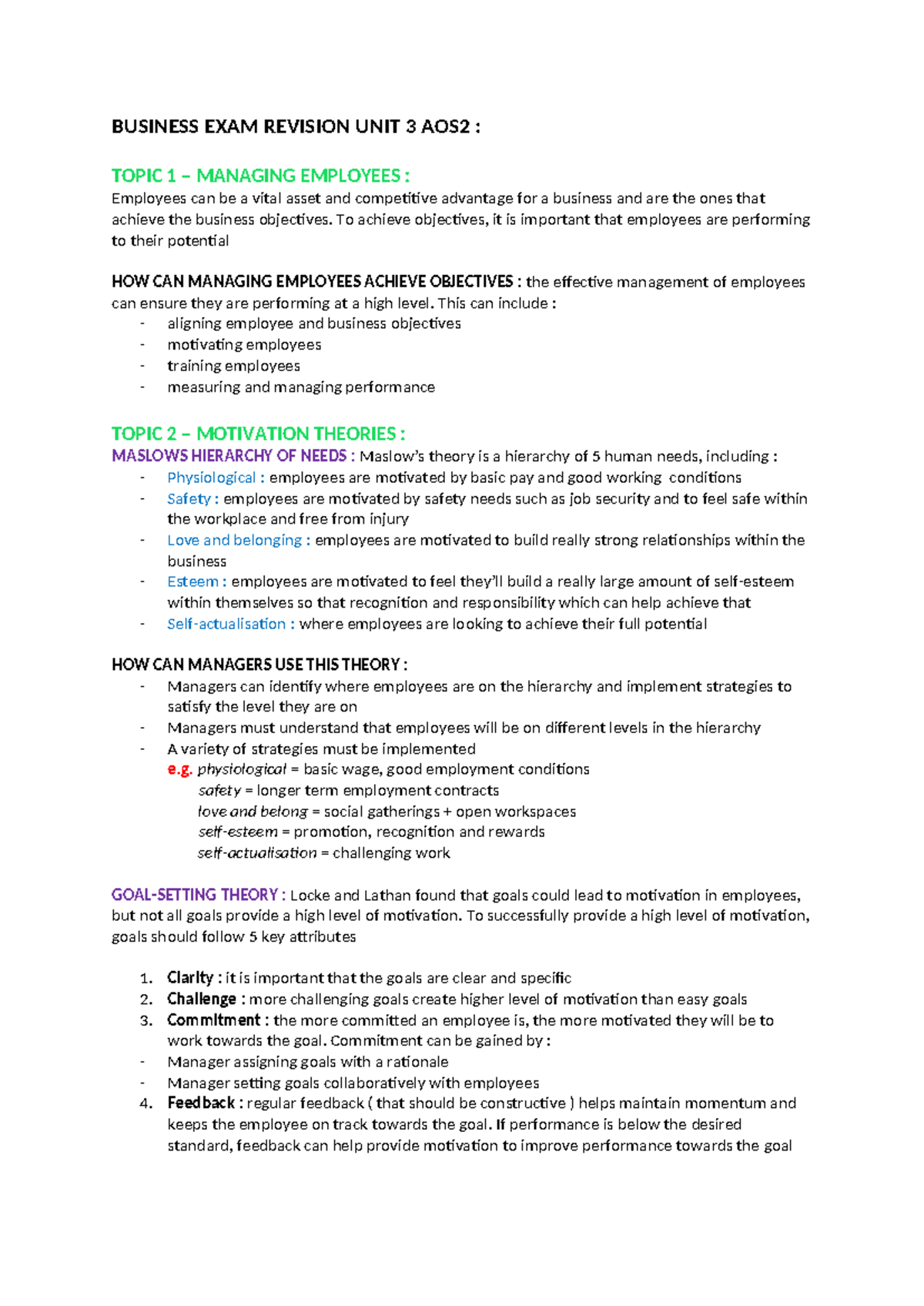 BM - UNIT 3 AOS2 - BUSINESS EXAM REVISION UNIT 3 AOS2 : TOPIC 1 ...