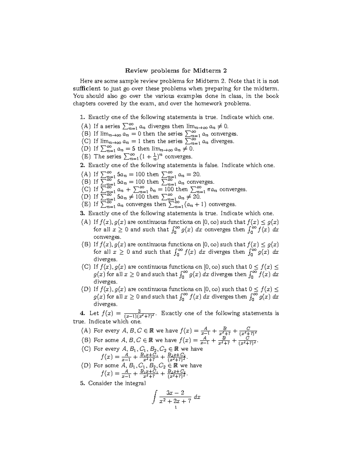 Midterm 2-review - Review Problems For Midterm 2 Here Are Some Sample ...