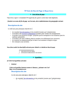 Cours Note Base Page Hyperlien Traitement De Texte Note De Bas De