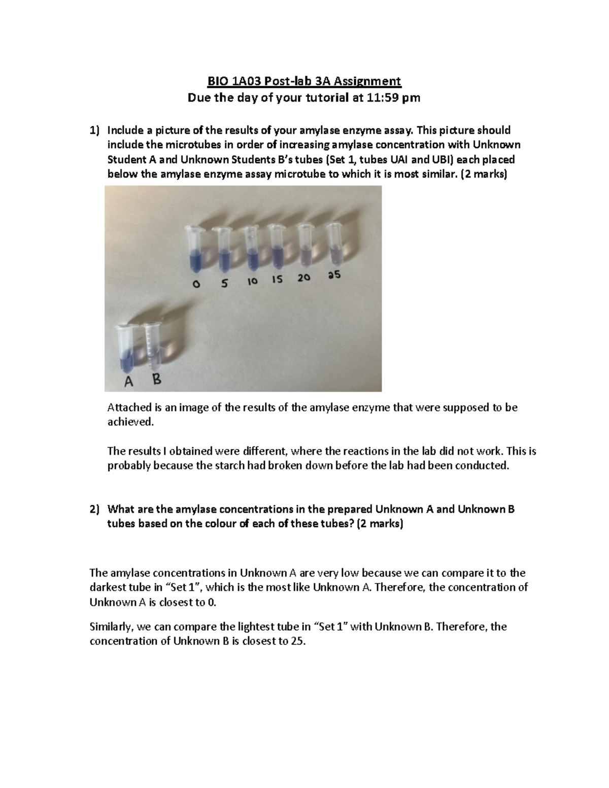 Lab 3A - BIO 1A03 - BIO 1A03 Post-lab 3A Assignment Due the day of your ...