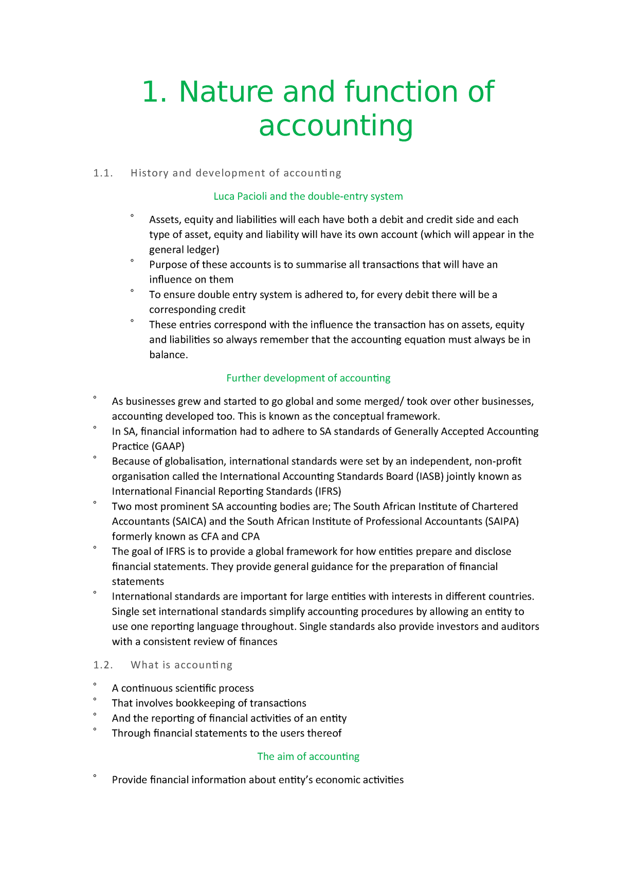 Chapter 1 - Summary Financial Accounting Nature And Function And ...