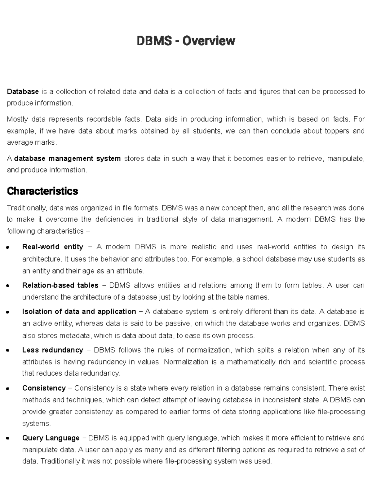 DBMS Notes - Lecture - DBMS - Over View Database Is A Collection Of ...