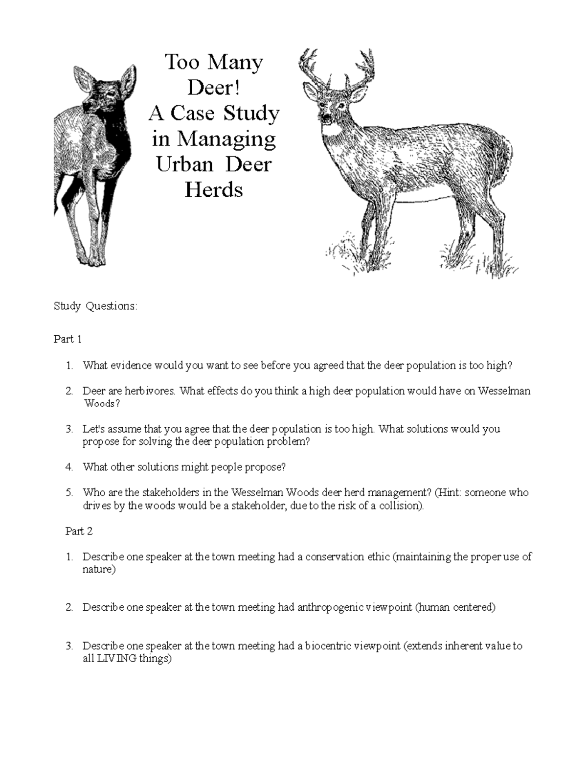Deer answersheet hdiwjodwdjwodjw Too Many Deer! A Case Study in Managing Urban Deer Herds