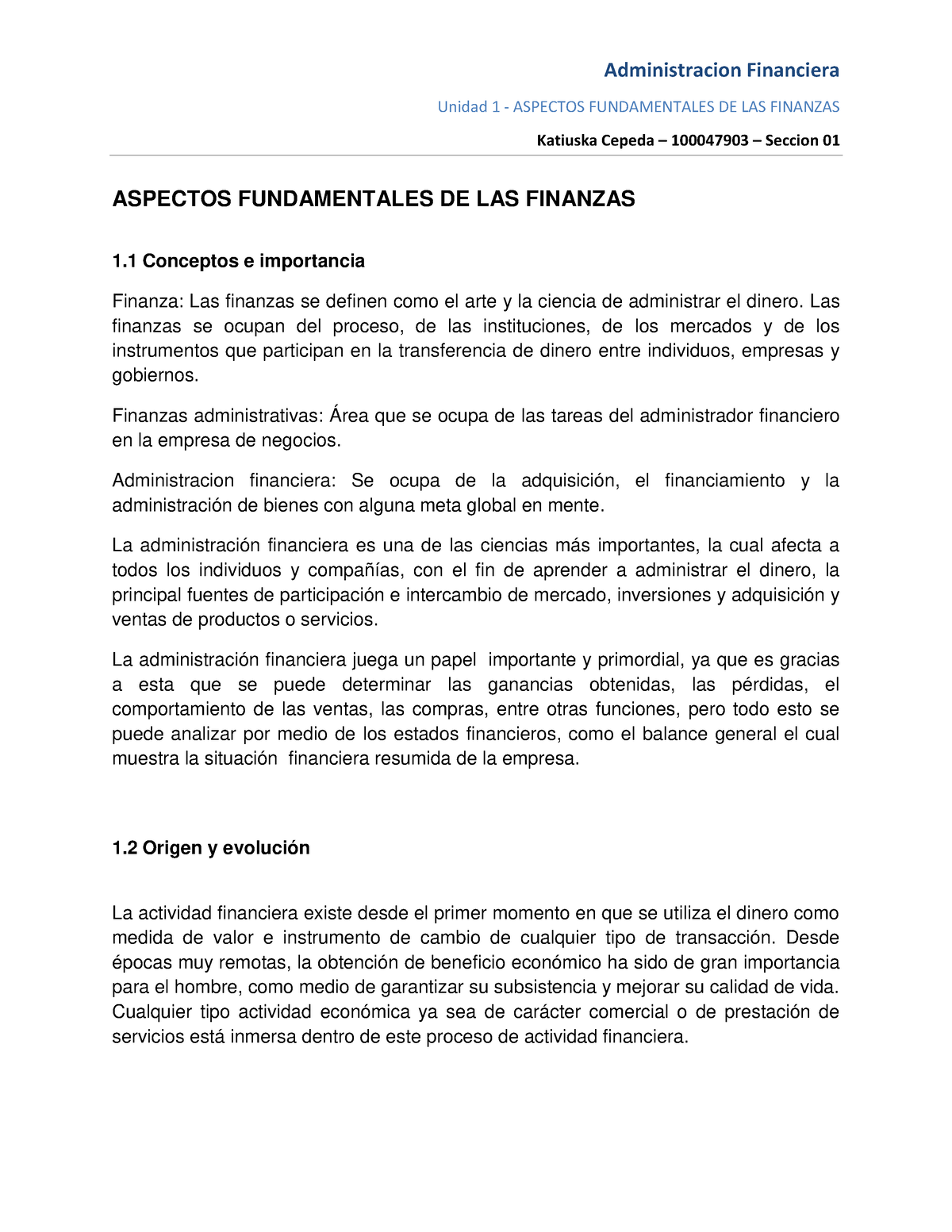 Tarea 1.1 Aspectos Fundamentales De Las Finanzas - Unidad 1 - ASPECTOS ...