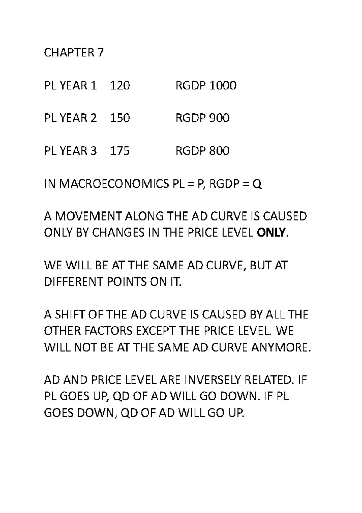 Chapter 7 Class Notes - CHAPTER 7 PL YEAR 1 120 RGDP 1000 PL YEAR 2 150 ...
