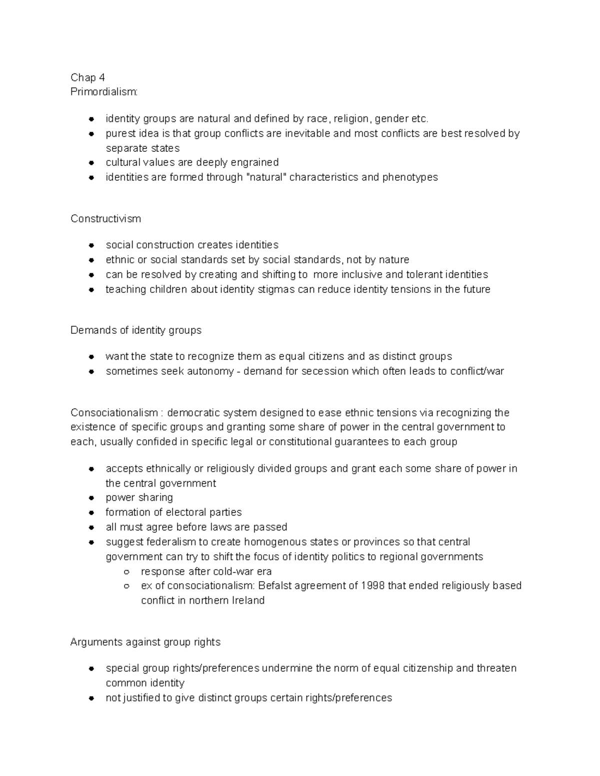 Comparative politics - Chap 4 Primordialism: identity groups are ...
