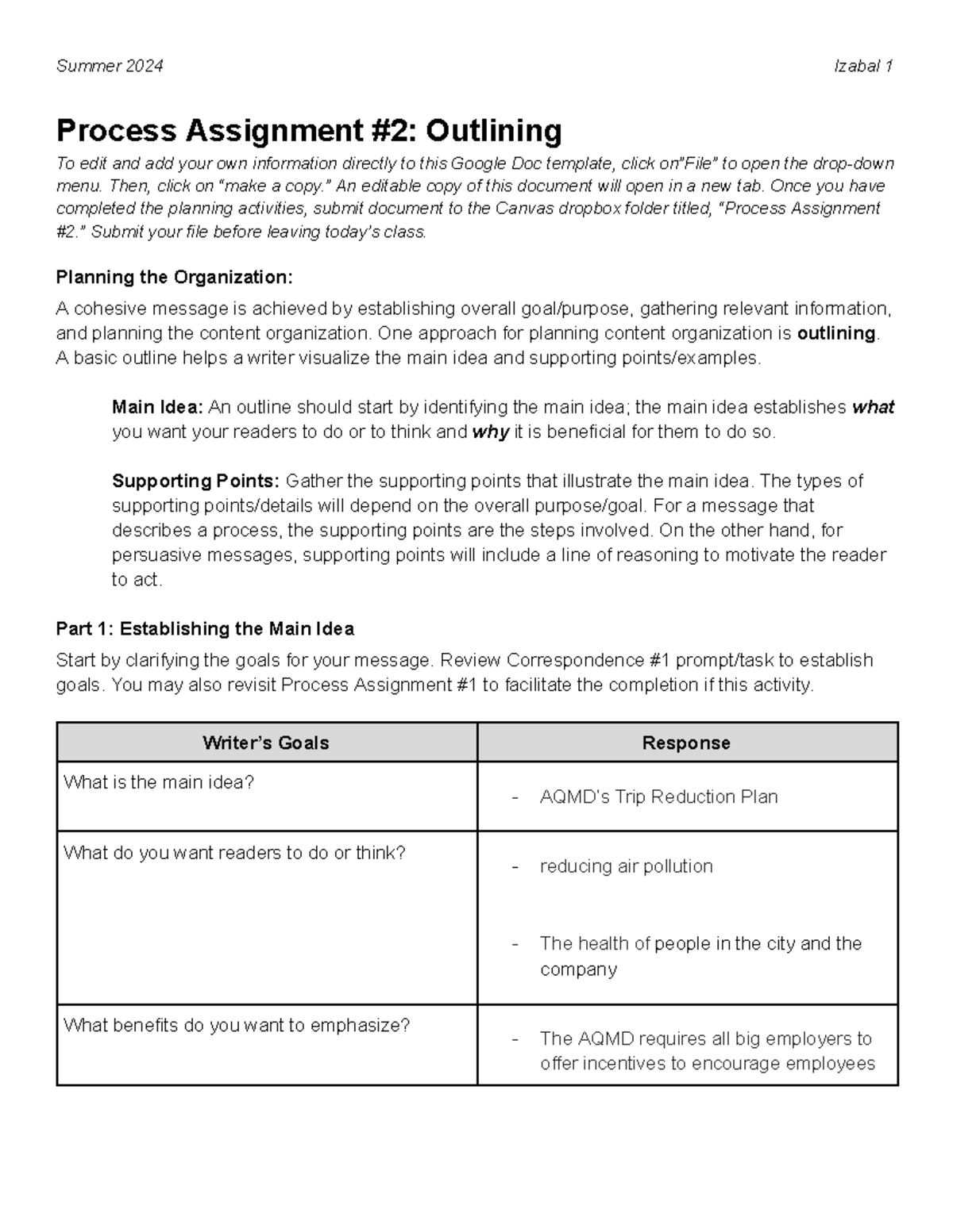 Process Assignment #2 Memo Pre-writing Activity - Process Assignment #2 ...