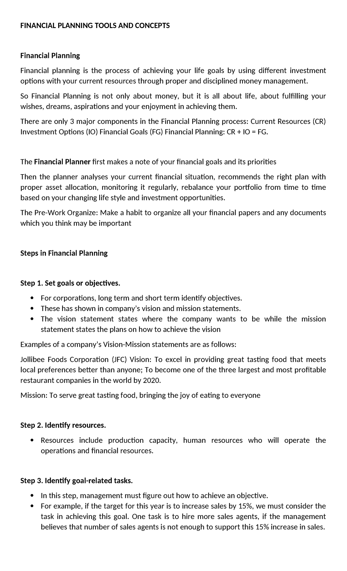 Financial Planning Tools AND Concepts - FINANCIAL PLANNING TOOLS AND ...