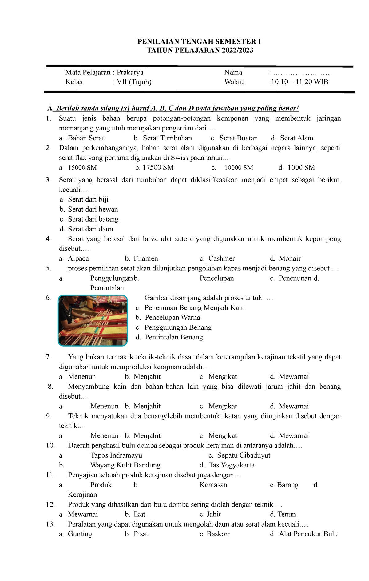 2.1- Soal & Jawaban PTS Prakarya Aspek Kerajinan Kelas 7 Sem. 1- Www ...