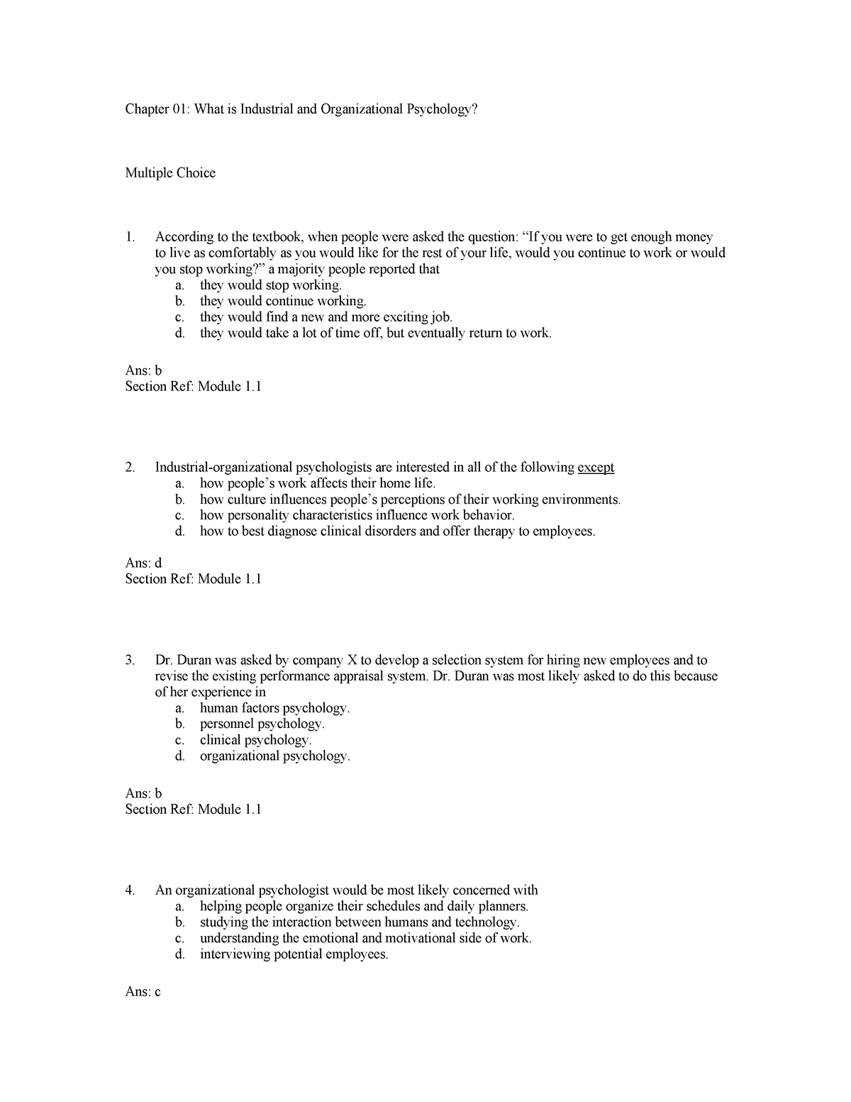 Ch01 -TEST BANK - Chapter 01: What is Industrial and Organizational ...