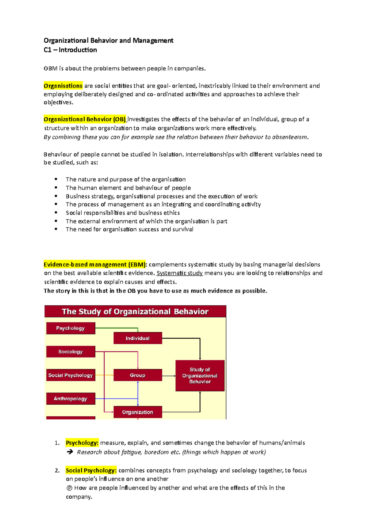 OBM Q1 Summary - Obm - Organizational Behavior And Management C1 ...