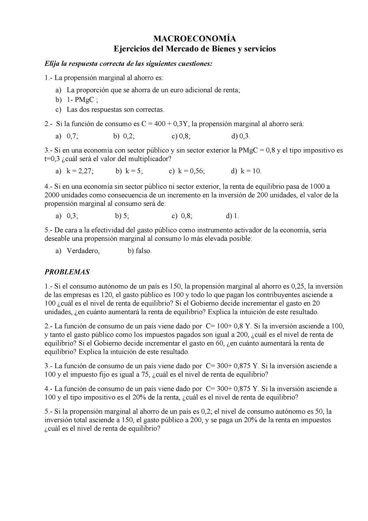 Boletin 2 (4) 220523 172635 - MACROECONOMÍA Ejercicios Del Mercado De ...