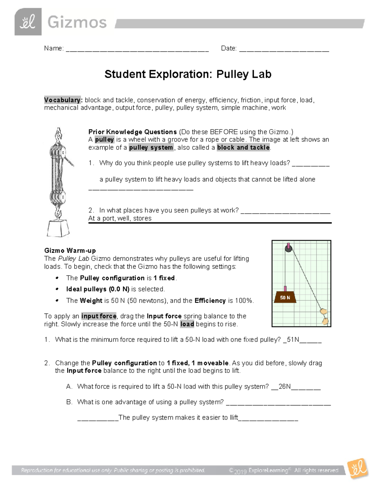 Pulley Gizmos Name ______________________________________ Date