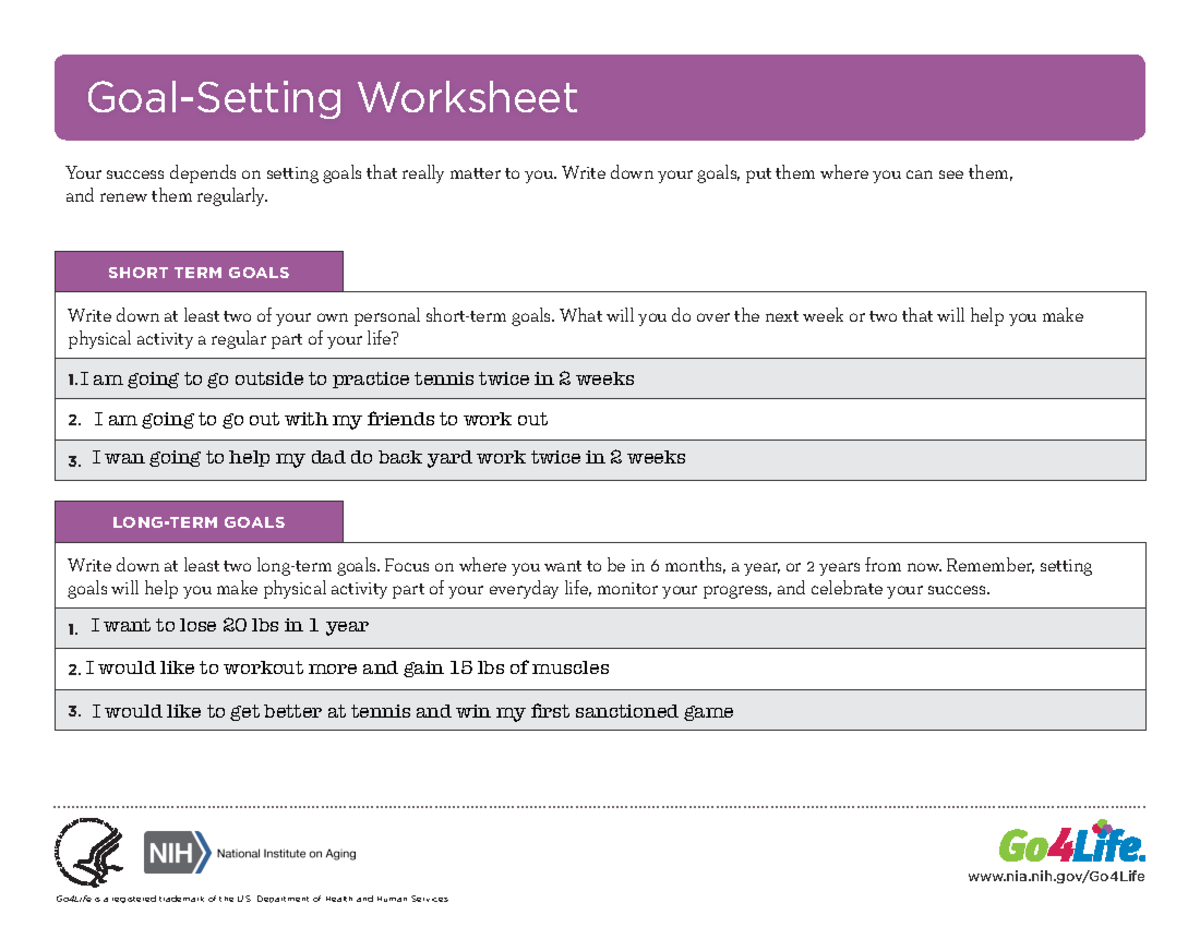 Goal Setting Sheet - Goal-Setting Worksheet Your success depends on ...