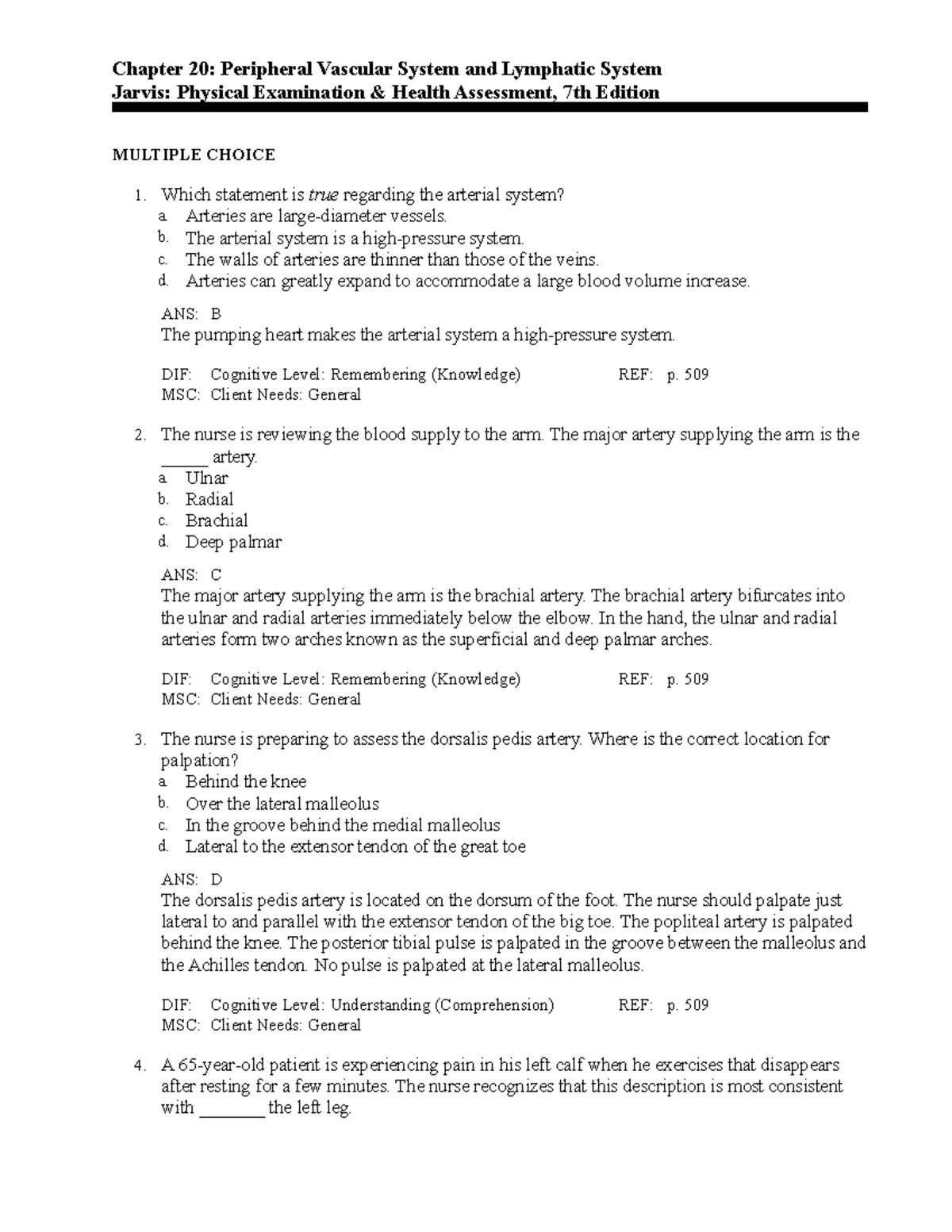 Peripheral Vascular And Lymphatic System Exam - Studocu