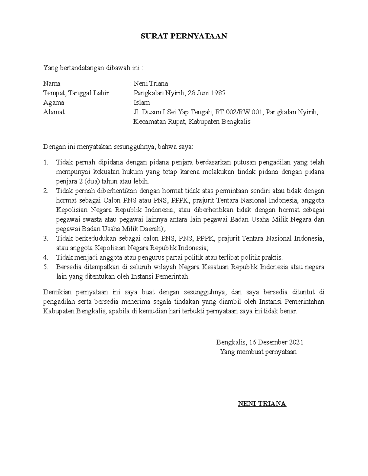 Surat Pernyataan - kxskks - SURAT PERNYATAAN Yang bertandatangan ...